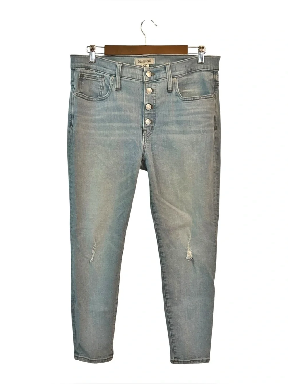 Madewell 9” High-Rise Skinny Crop Distressed Jeans in a light wash denim SZ‎ 31